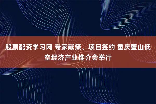 股票配资学习网 专家献策、项目签约 重庆璧山低空经济产业推介会举行